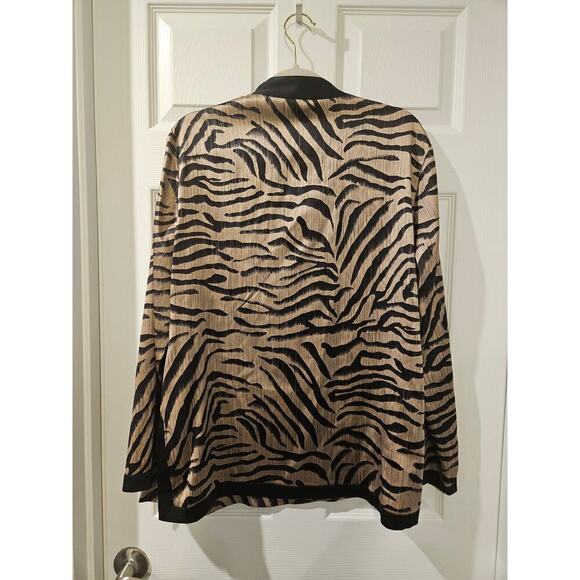 CHICO'S Black Bronze Zebra Print Long Sleeve VNeck Silk Tunic Size 2 Large 12-14 - Picture 5 of 5